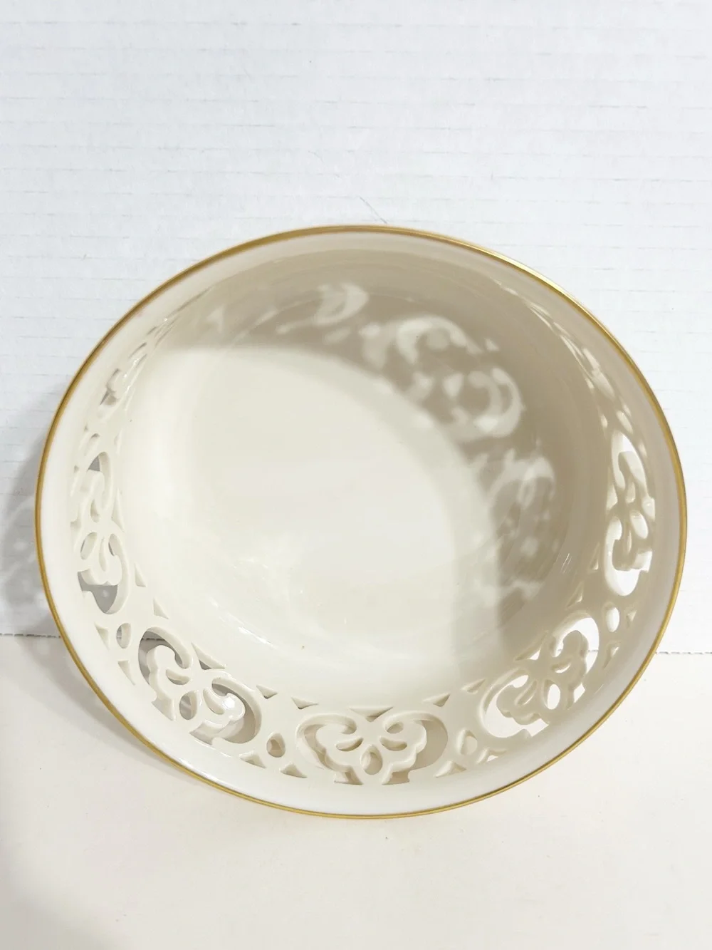 Vintage Lenox Ivory Porcelain Reticulated Openwork Bowl With Gold Trim Made-USA